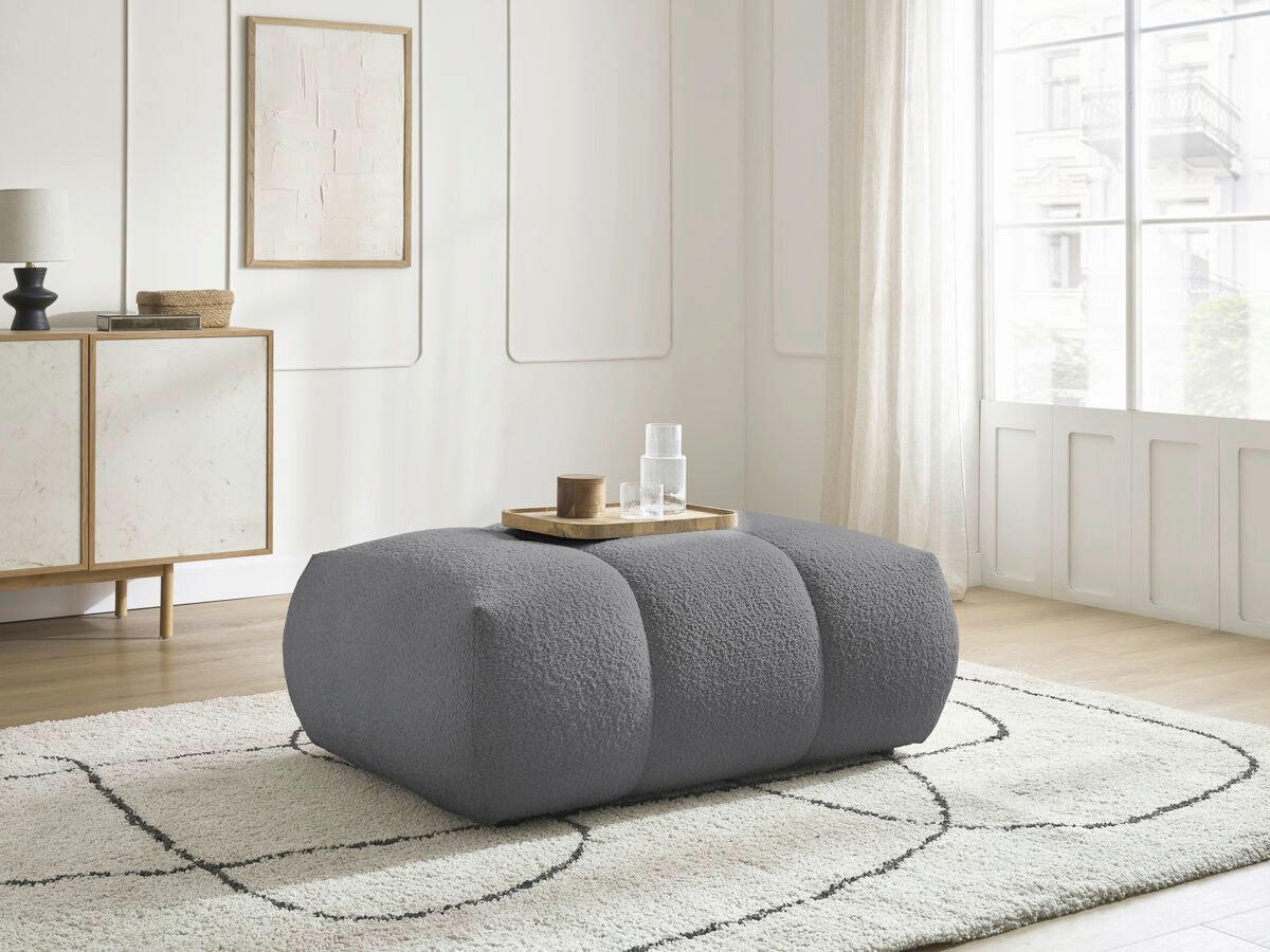 HOCKER FUJI  Bouclé Dunkelgrau  - Dunkelgrau/Schwarz, MODERN, Kunststoff/Textil (112/44/80cm)