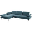 ECKSOFA in Echtleder Blau  195/308 cm  - Blau/Schwarz, Design, Leder/Metall (195/308cm) - Dieter Knoll