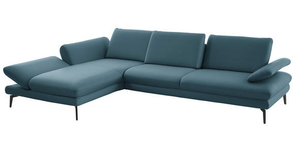 ECKSOFA in Echtleder Blau  195/308 cm  - Blau/Schwarz, Design, Leder/Metall (195/308cm) - Dieter Knoll
