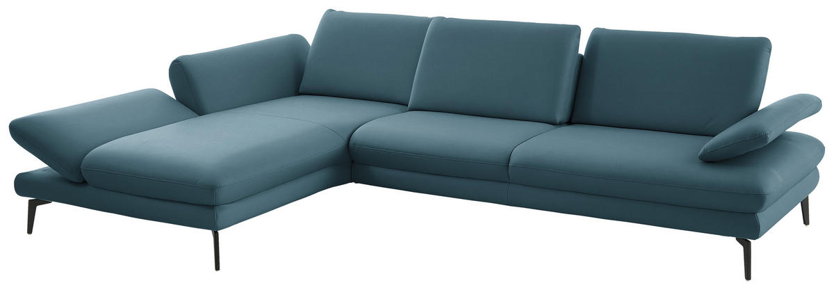 ECKSOFA in Echtleder Blau  - Blau/Schwarz, Design, Leder/Metall (195/308cm) - Dieter Knoll