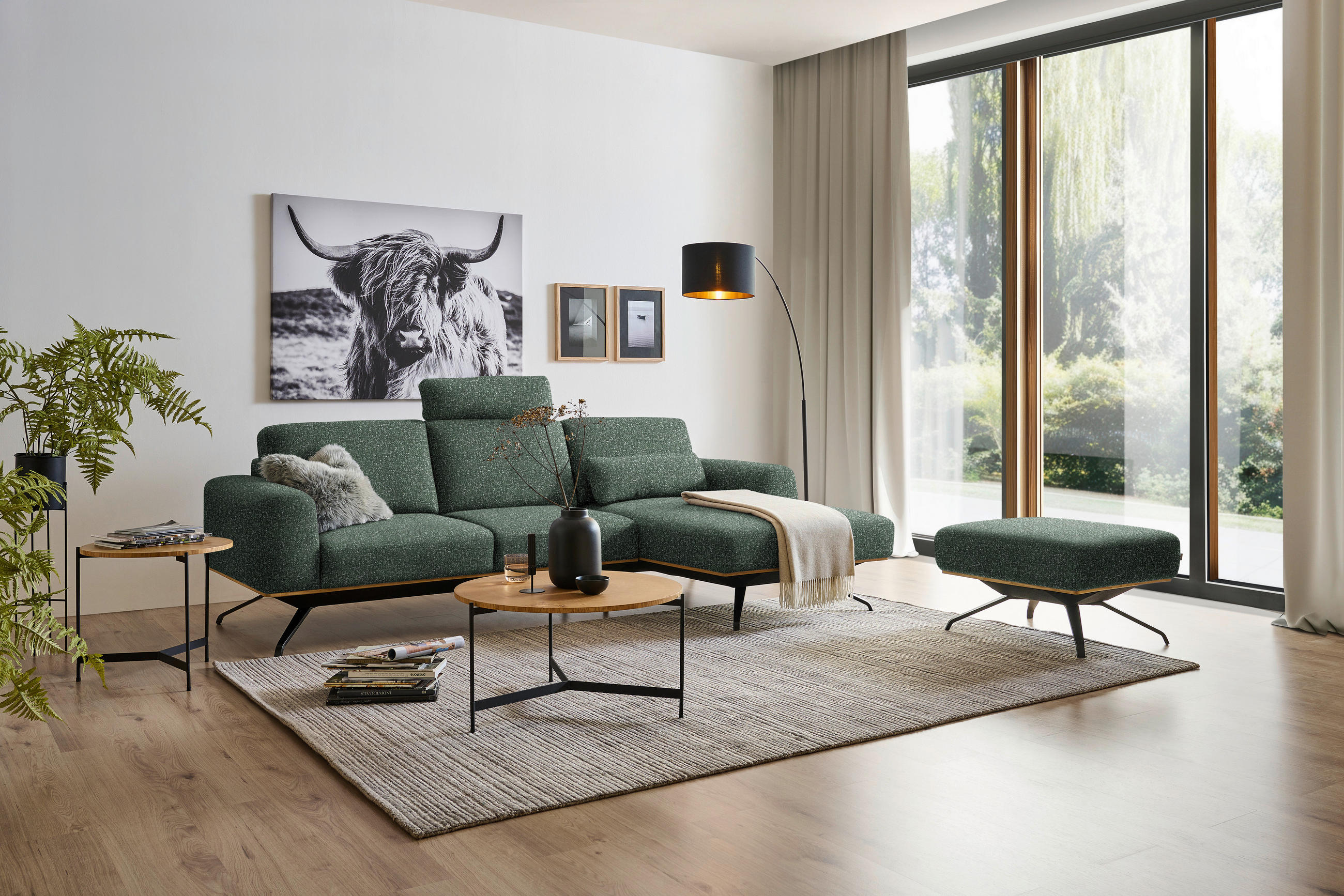 ECKSOFA in Struktur Grün  - Schwarz/Grün, Design, Textil/Metall (262/157cm) - Novel
