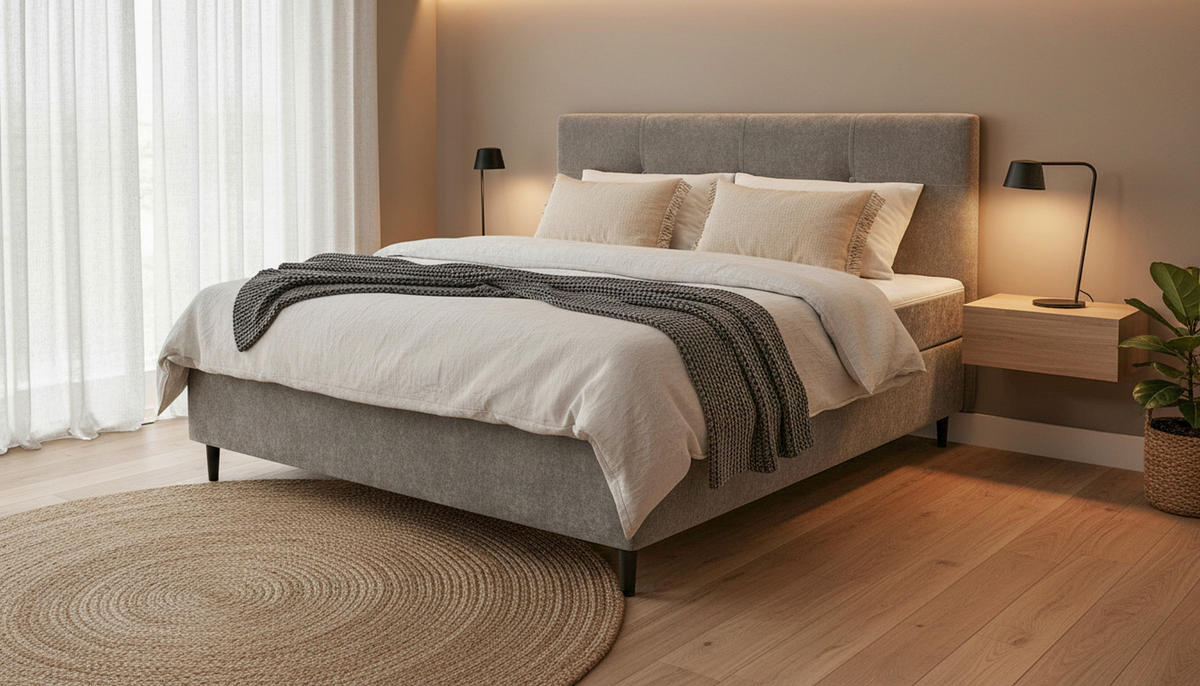 BOXSÄNG 180/200 cm  i grå  - svart/grå, Klassisk, trä/textil (180/200cm) - Best Price