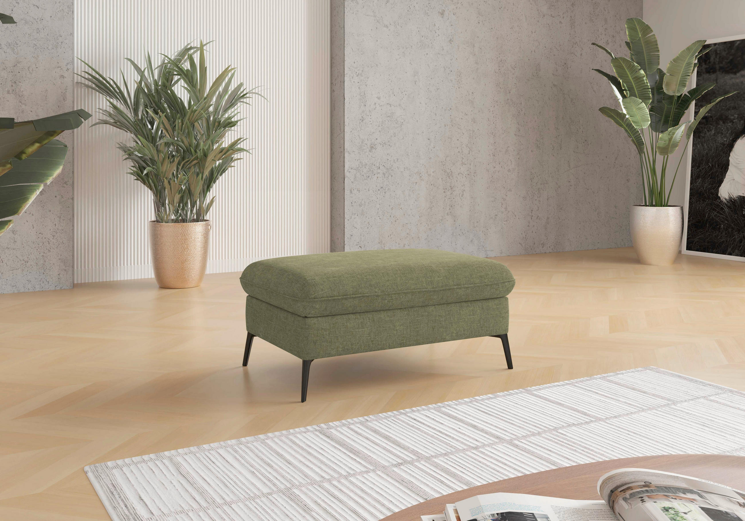 HOCKERTextil Hellgrün  - Creme/Schwarz, Konventionell, Textil/Metall (104/47/69cm) - Sit & More