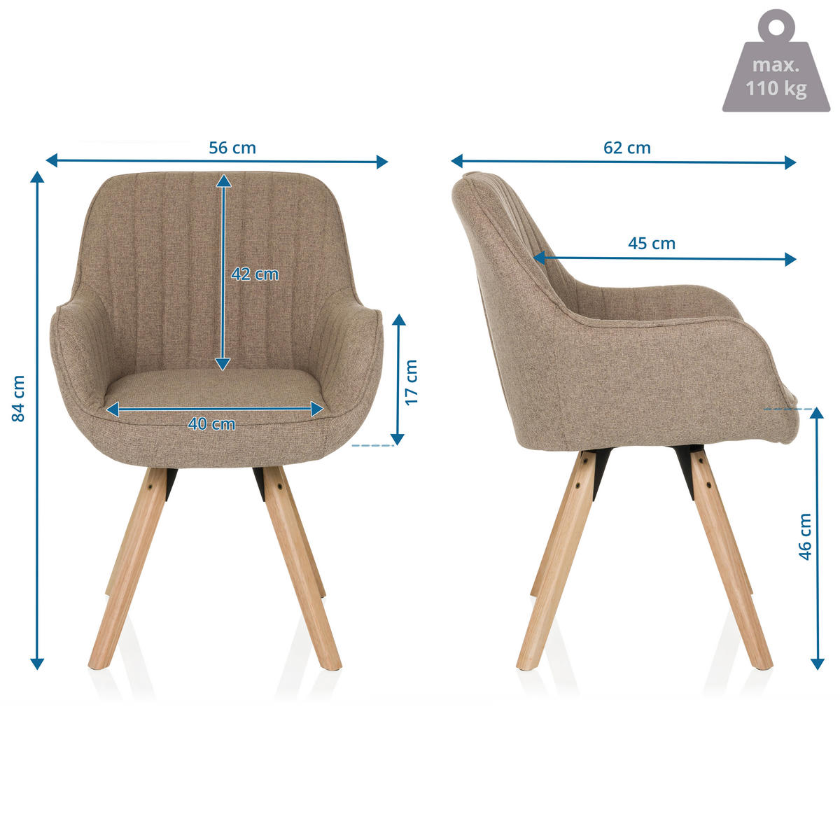 ARMLEHNSTUHL   Flachgewebe  Beige  - Beige/Buchefarben, MODERN, Holz/Textil (56/84/62cm) - MID.YOU