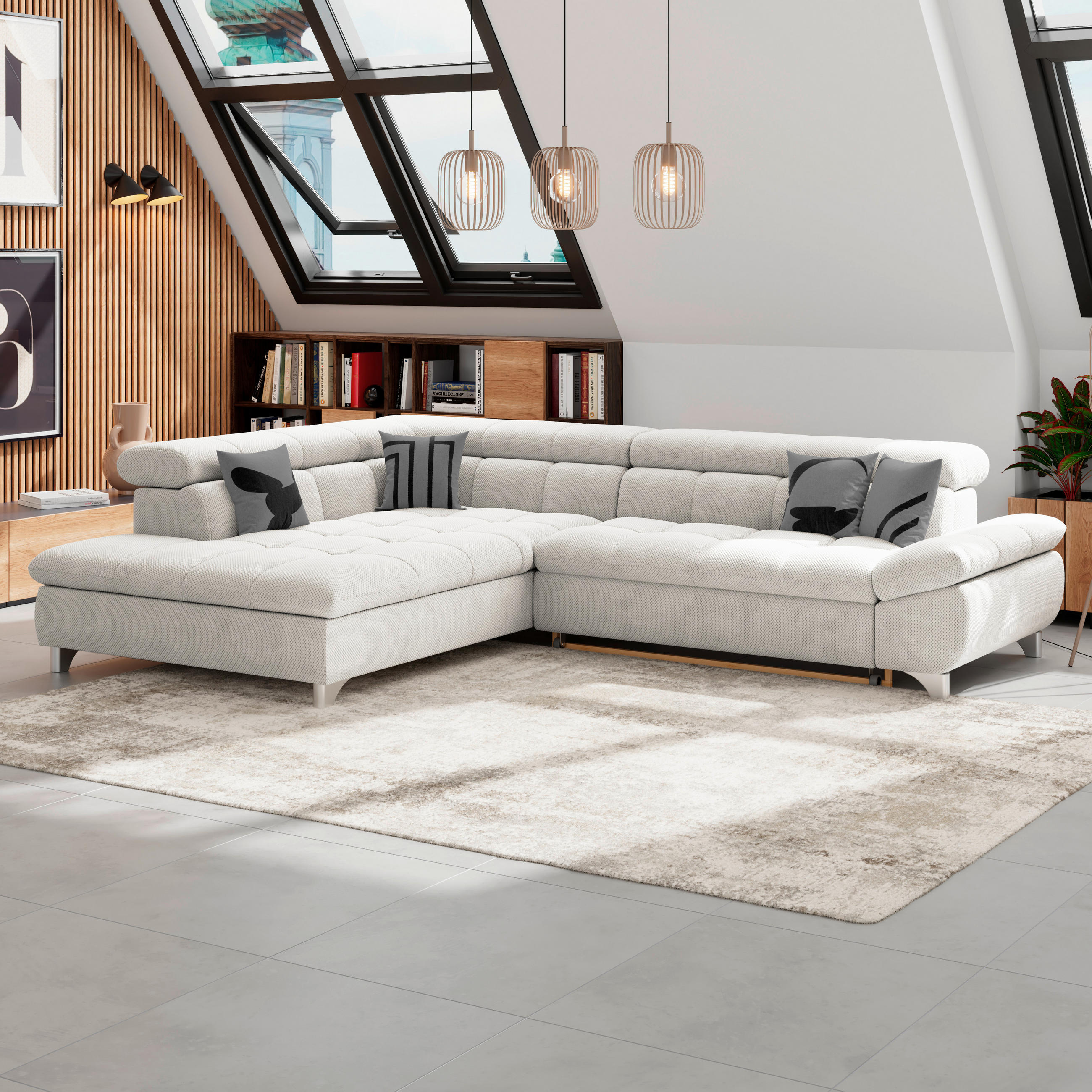 ECKSOFA Creme Chenille  - Chromfarben/Creme, KONVENTIONELL, Textil/Metall (234/312cm) - Livetastic