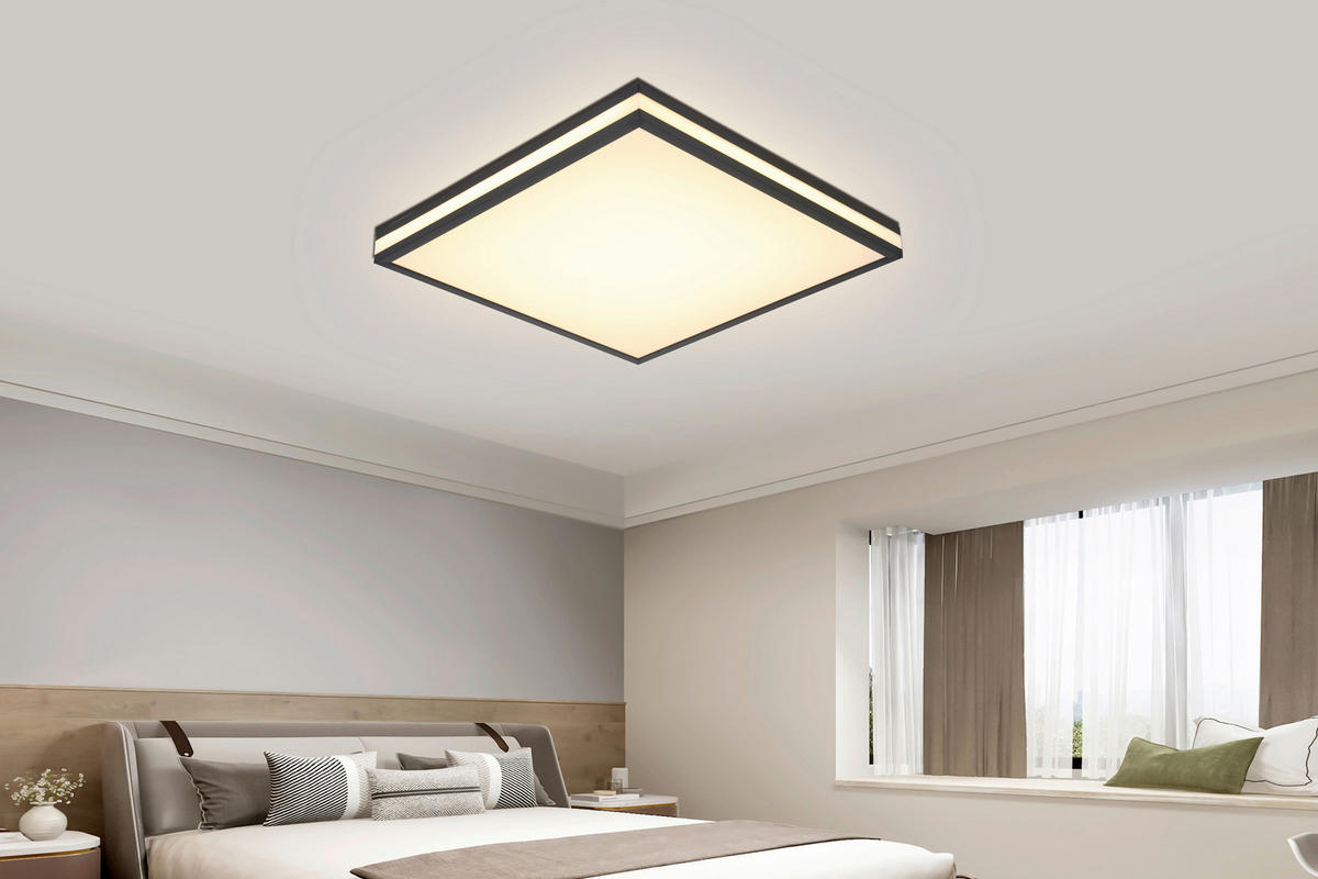 STROPNÉ LED SVIETIDLO, 45/45/7,5 cm - čierna/biela, Lifestyle, kov/plast (45/45/7,5cm) - Novel