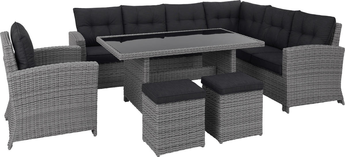 GARTENSET 6-teilig  - Schwarz/Grau, ROMANTIK / LANDHAUS, Glas/Kunststoff (248/194cm) - Ambia Garden