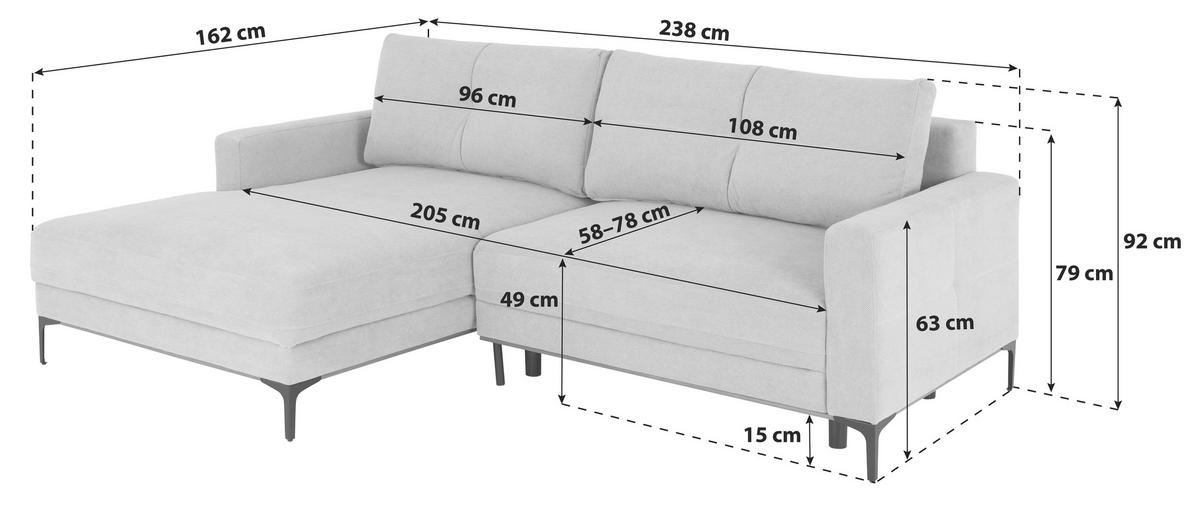 Ecksofa mit Schlaffunktion Beige  - Beige/Schwarz, MODERN, Textil/Metall (162/238cm) - Ondega