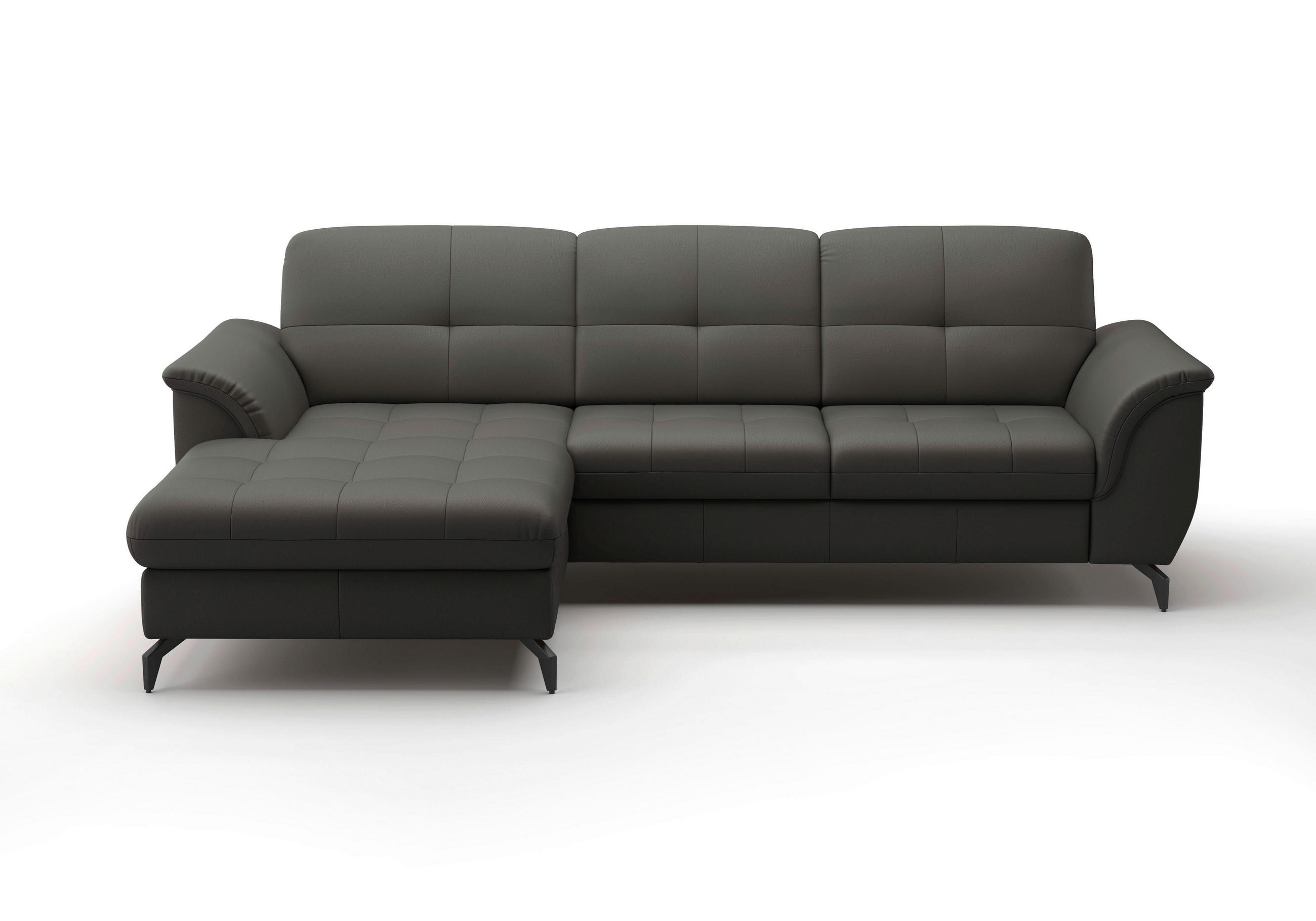 Thumbnail - Sit & More Ecksofa Zora E, Anthrazit, Leder, Echtleder, Nappaleder, 4,5-Sitzer, Ottomane links, L-Form, 262x164 cm, Gold...