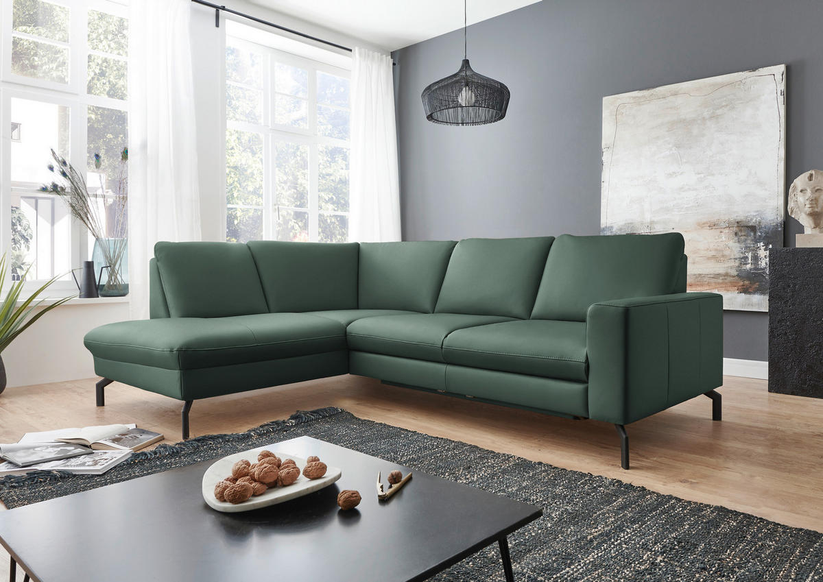 ECKSOFA in Echtleder Opal  - Opal/Schwarz, Design, Leder/Metall (194/250cm) - Beldomo Premium