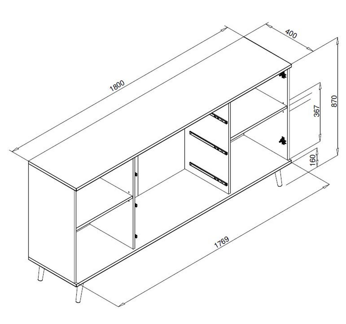 KOMODA, bela, hrast sonoma  - bela/barve aluminija, Konvencionalno, kovina/leseni material (180/87/40cm) - MID.YOU