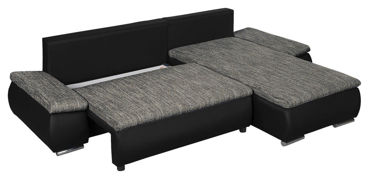 ECKSOFA Grau, Schwarz Textilgeflecht  - Chromfarben/Schwarz, Design, Textil (266/175cm) - Livetastic