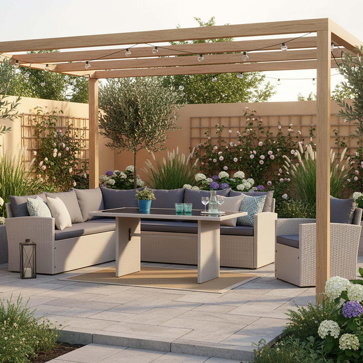 GARTENSET 15-teilig  - Grau, MODERN, Kunststoff/Textil - Gardenson