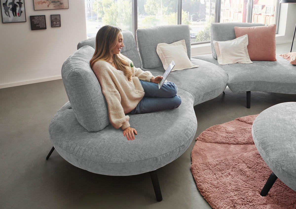 BIGSOFA Flachgewebe Hellgrau  - Hellgrau/Schwarz, Design, Textil/Metall (456/93/138cm) - Moderano