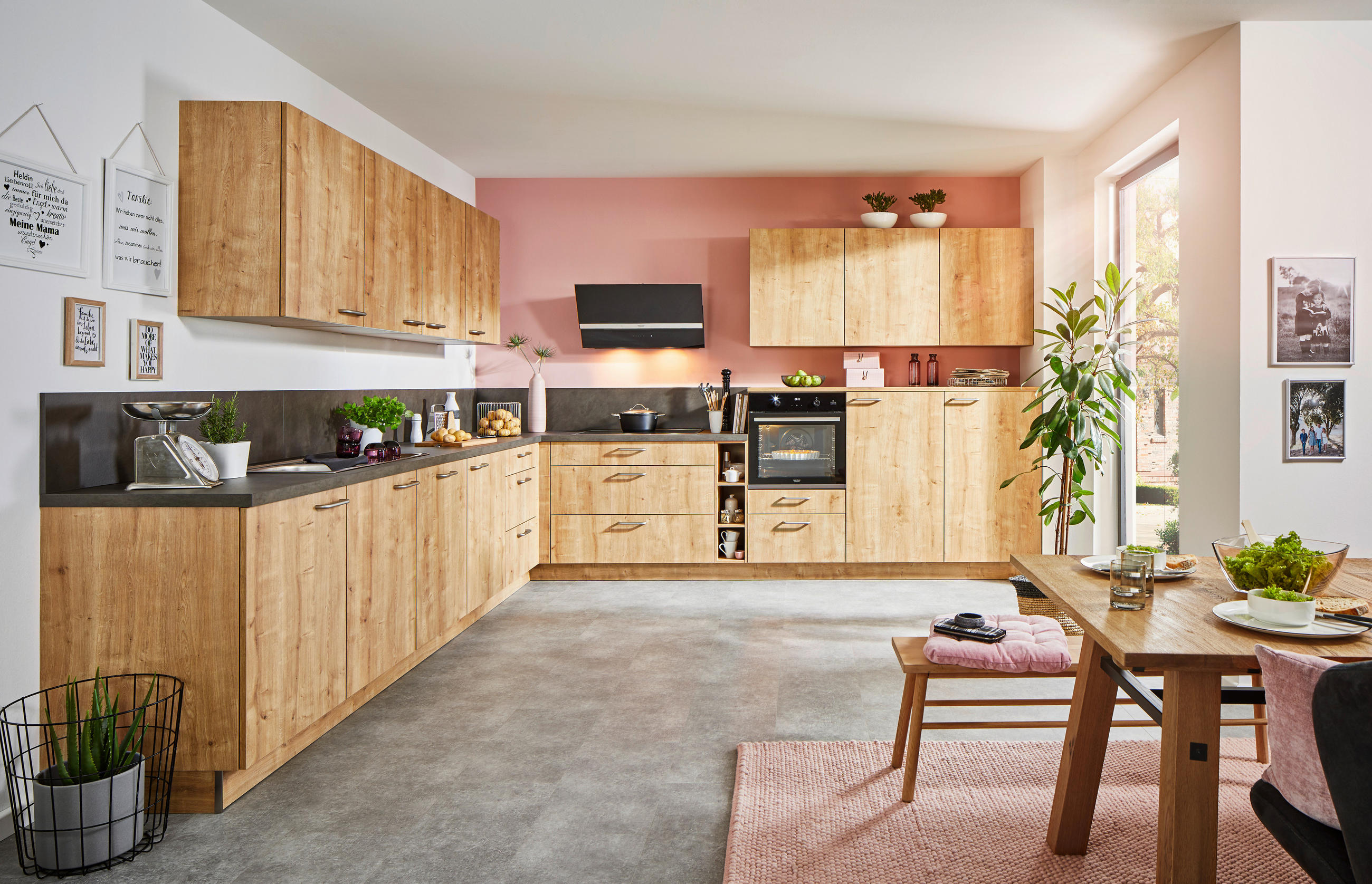 EINBAUKÜCHE   - Eichefarben/Anthrazit, Design, Holzwerkstoff - Dieter Knoll