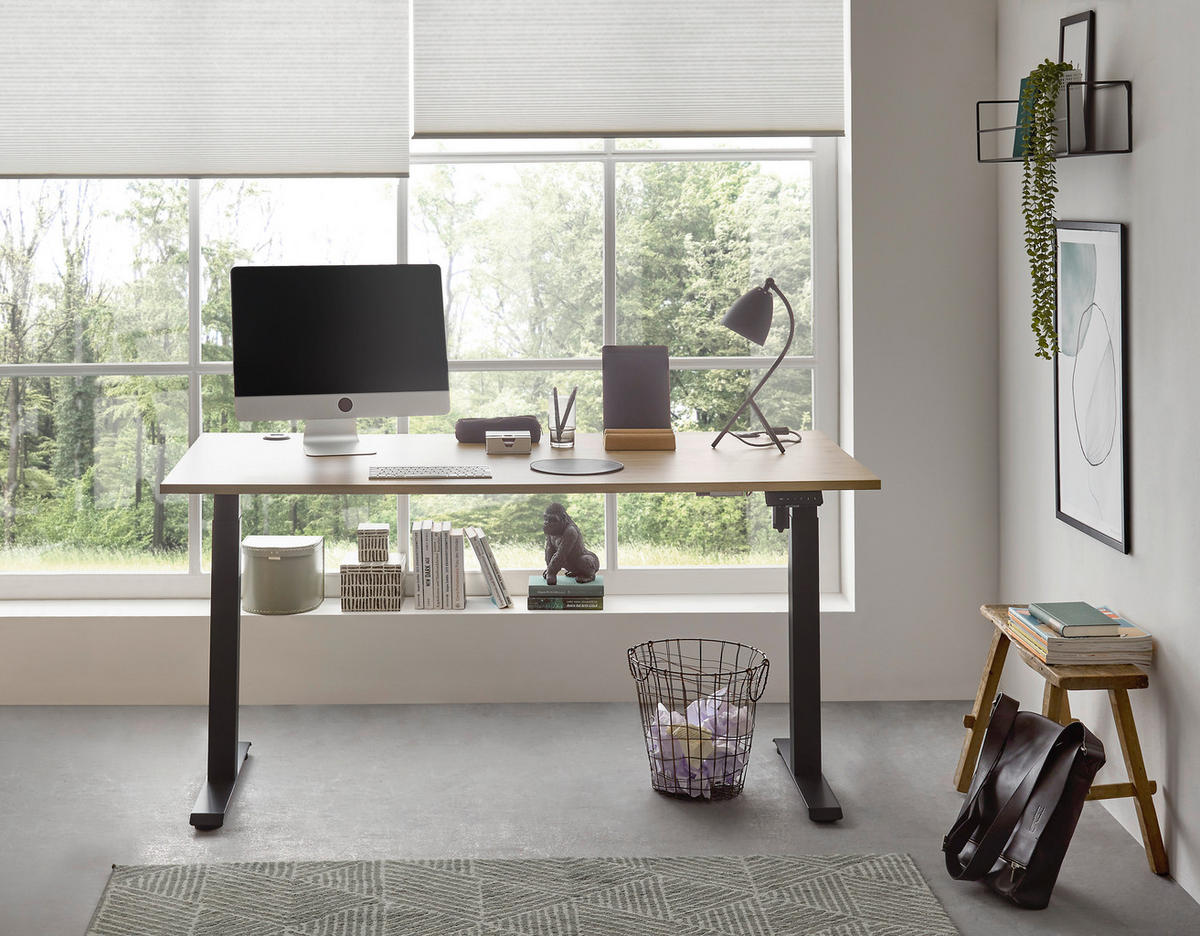 SCHREIBTISCH 160/77/72-120 cm  in Eiche Artisan  - Schwarz/Eiche Artisan, MODERN, Holzwerkstoff/Metall (160/77/72-120cm) - Carryhome