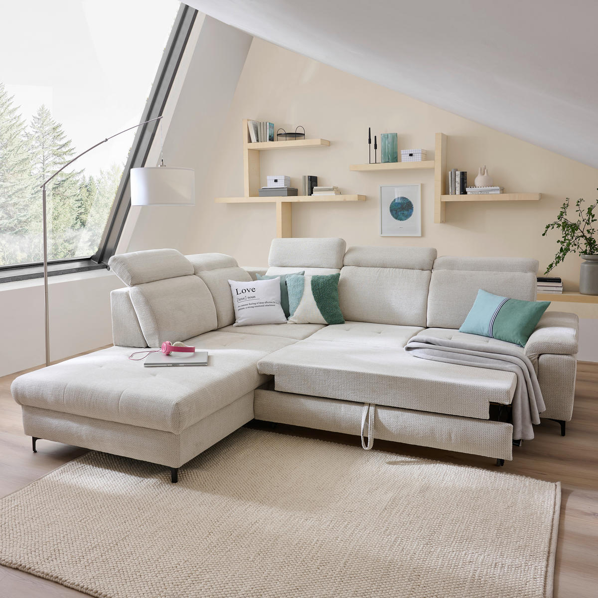 ECKSOFA in Struktur Beige  - Beige/Schwarz, Design, Textil/Metall (270/292cm) - Stylife