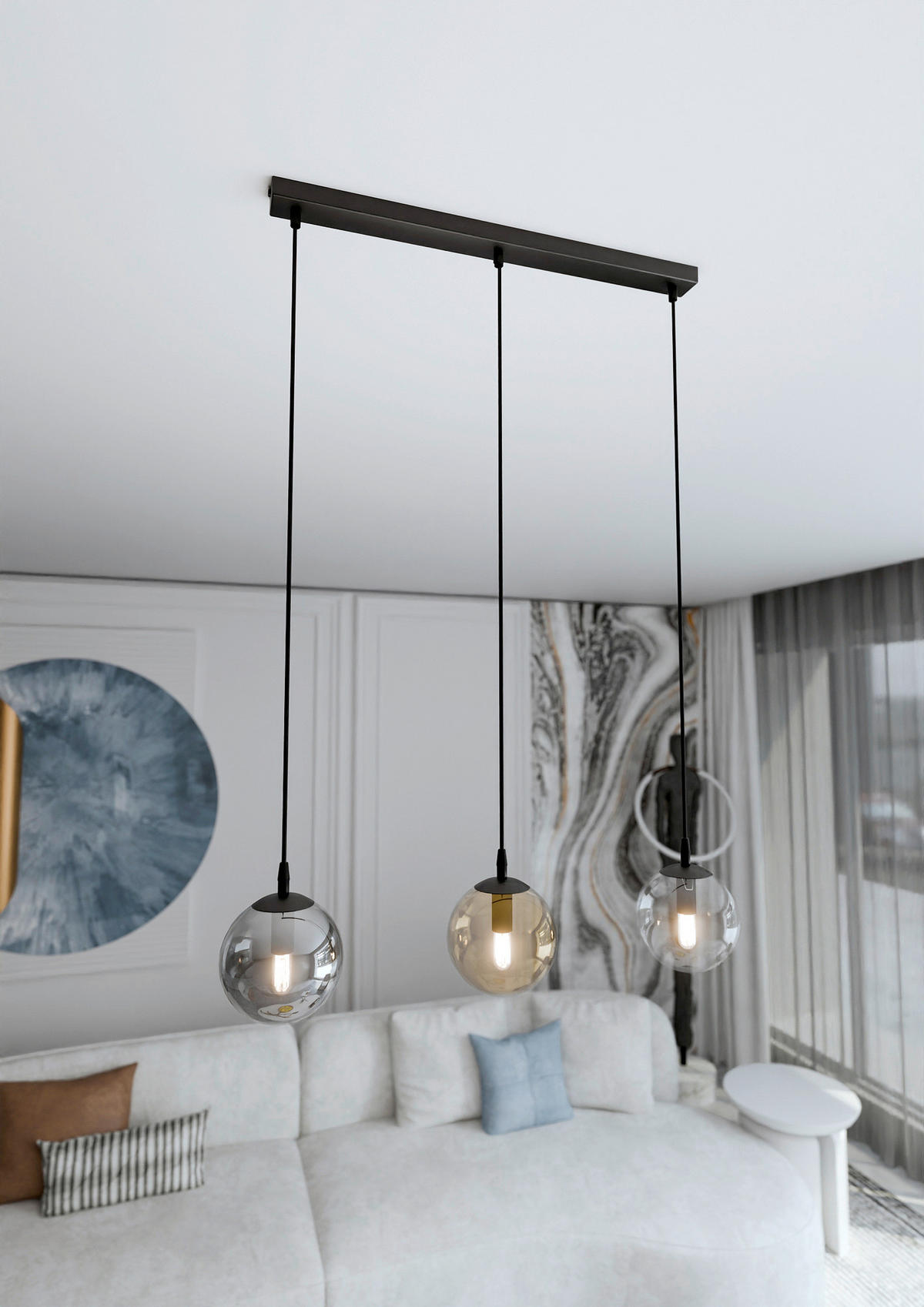 HÄNGELEUCHTE  70/14/100 cm    - Schwarz, KONVENTIONELL, Glas/Metall (70/14/100cm)