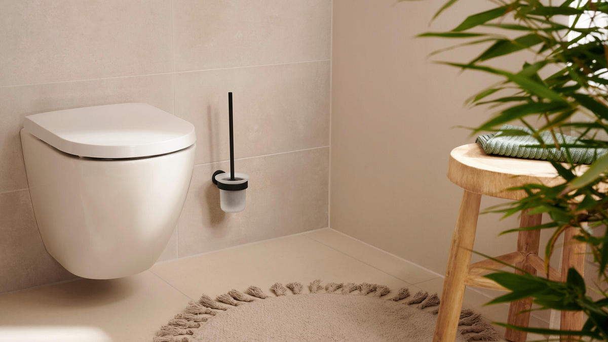 WC-BÜRSTENGARNITUR - Weiß/Bronzefarben, Basics, Glas/Kunststoff (11,2/37,9/14,5cm) - Tesa