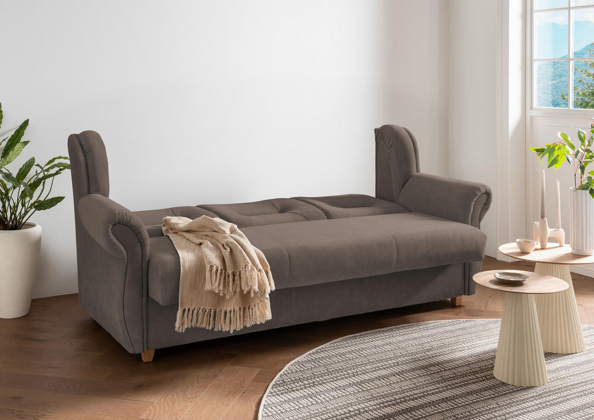 3-SITZER-SOFA Mikrofaser Braun  - Wildeiche/Braun, Konventionell, Holz/Textil (220/98/90cm) - Livetastic