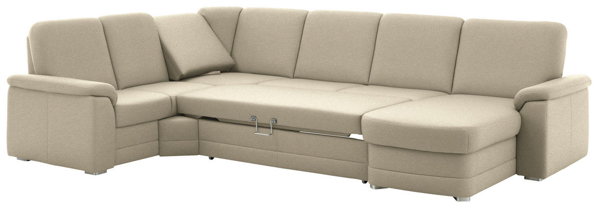 WOHNLANDSCHAFT  in Chenille Sandfarben  - Sandfarben/Alufarben, KONVENTIONELL, Holz/Textil (235/329/160cm) - Beldomo Comfort
