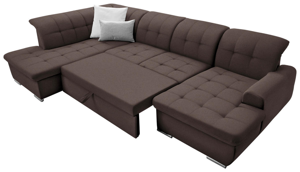 WOHNLANDSCHAFT in Flachgewebe Dunkelbraun  - Dunkelbraun/Silberfarben, Design, Textil/Metall (208/342/145cm) - Cantus