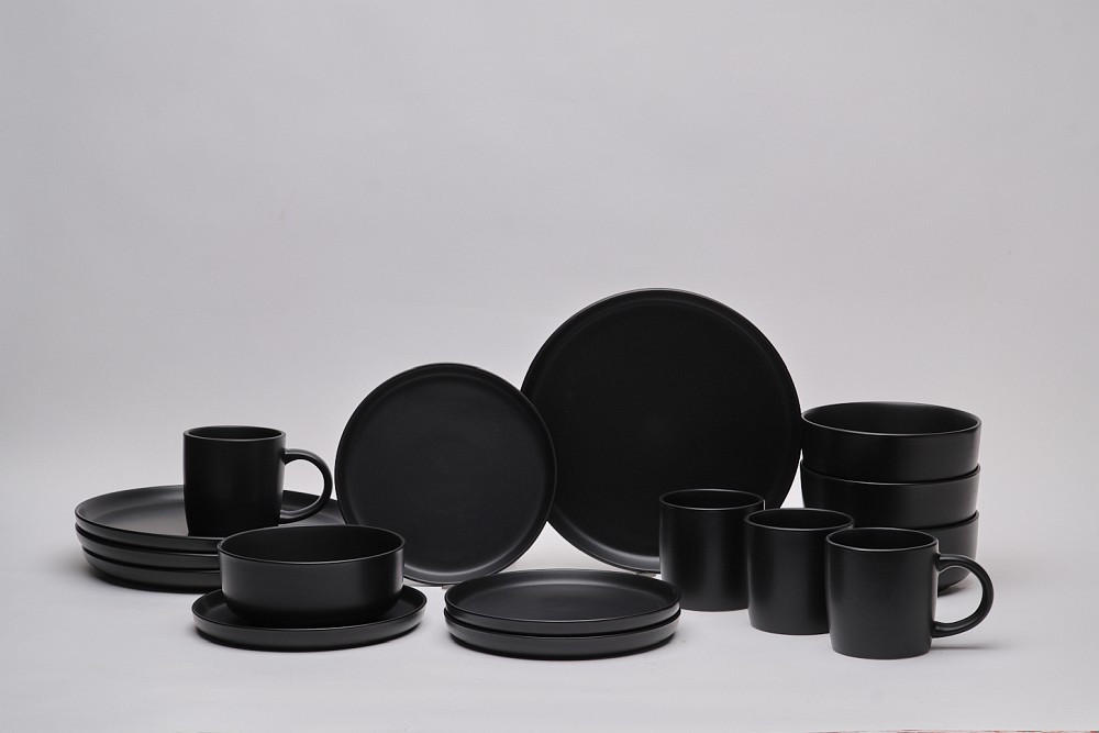 KOMBISERVICE Schwarz Salerno 16-teilig 4 Personen  - Schwarz, Trend, Keramik - Novel