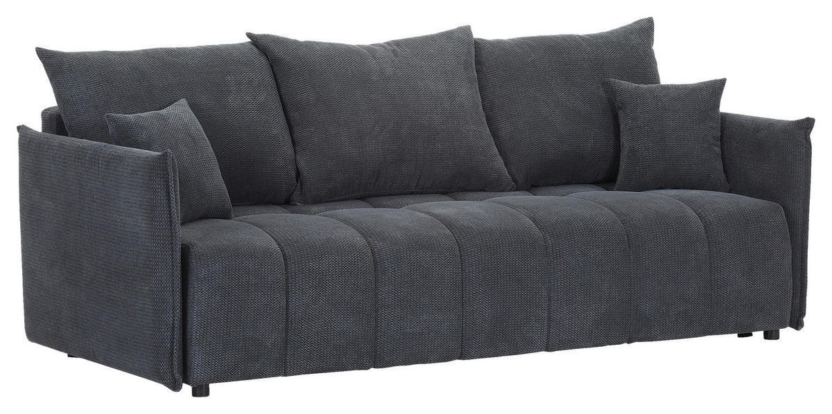 SCHLAFSOFA Plüsch Anthrazit  inkl. Zierkissen, Rückenkissen, Bettkasten, Schlaffunktion, Rücken echt, Liegefläche im Originalstoff  - Anthrazit/Schwarz, KONVENTIONELL, Kunststoff/Textil (200/73/105cm) - Carryhome