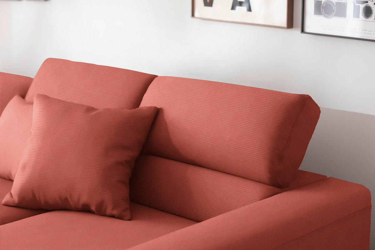 ECKSOFA Cord Koralle  - Koralle/Schwarz, Design, Textil/Metall (293/215-217cm) - Schöner Wohnen
