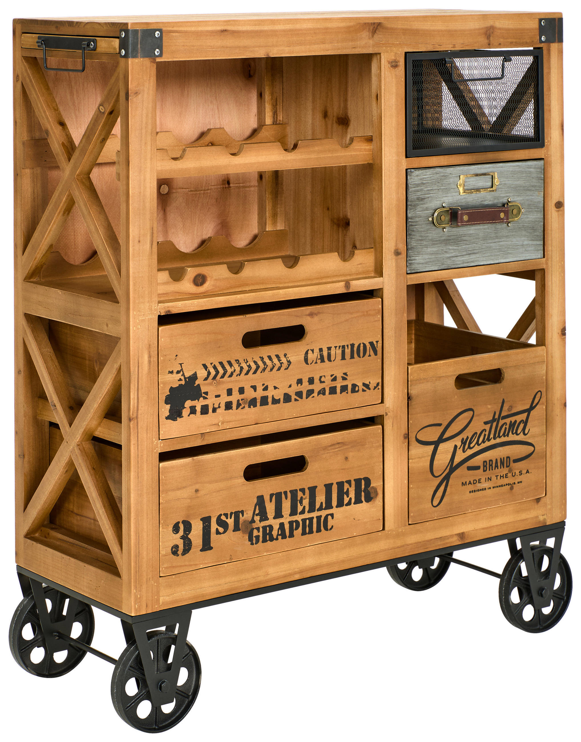 BARWAGEN Tanne massiv Naturfarben, Schwarz, Grau  - Schwarz/Naturfarben, LIFESTYLE, Holz/Metall (82,5/32,5/98cm) - Landscape