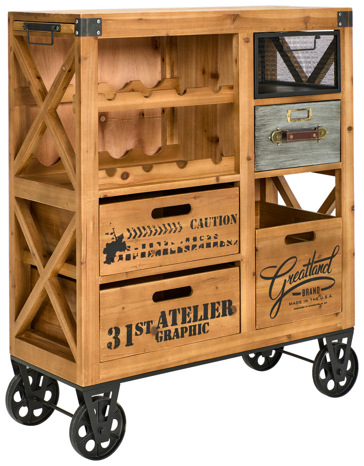 BARWAGEN Tanne massiv Grau, Naturfarben, Schwarz  - Schwarz/Naturfarben, LIFESTYLE, Holz/Metall (82,5/32,5/98cm) - Landscape