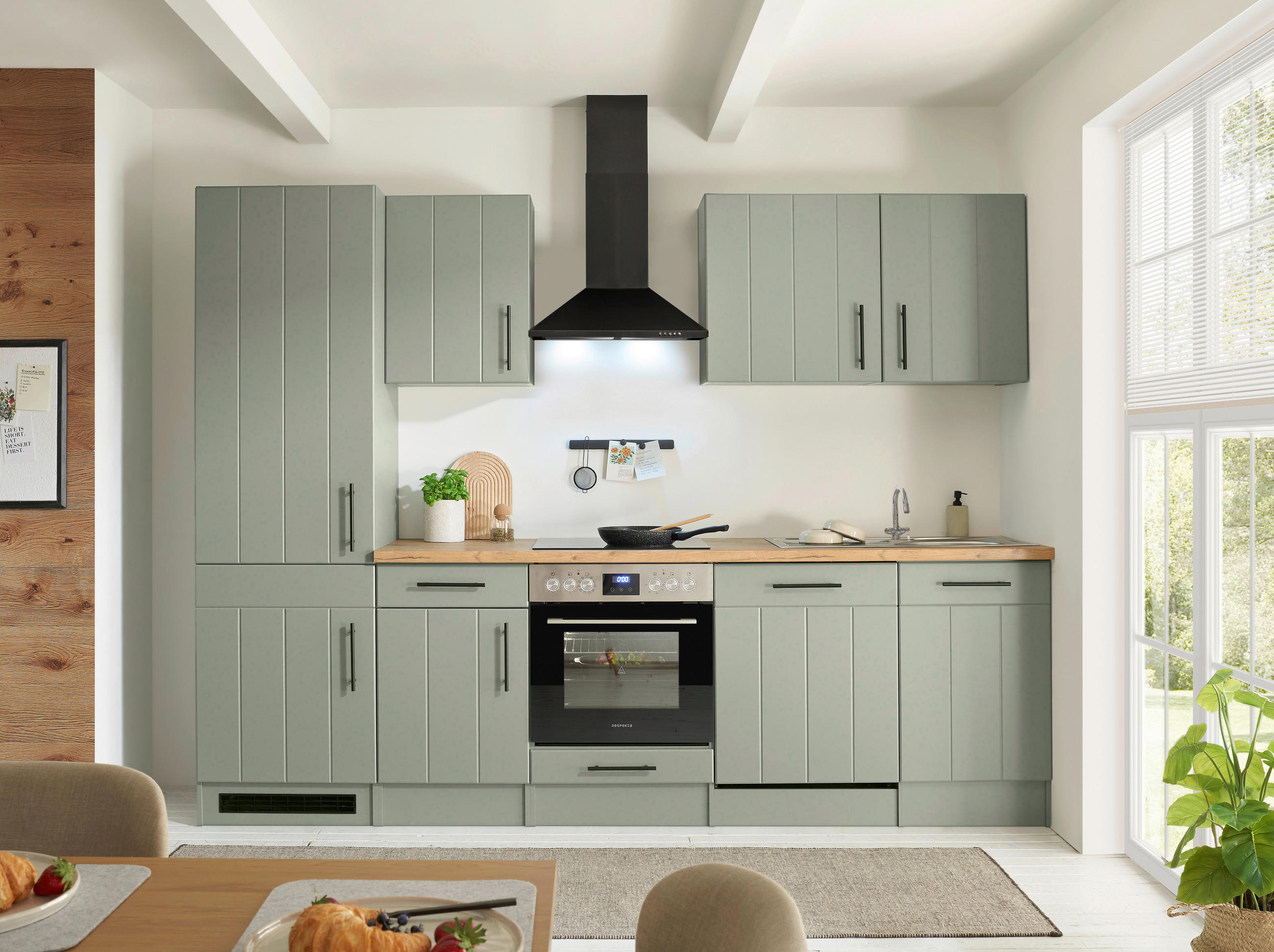 KÜCHENBLOCK 280 cm   in Wildeiche, Schilfgrün  - Schilfgrün/Wildeiche, Trend, Holzwerkstoff/Metall (280cm) - Respekta