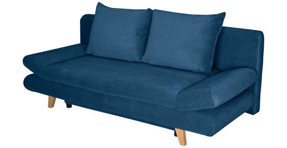 SCHLAFSOFA Cord Blau - Blau/Buchefarben, KONVENTIONELL, Holz/Textil (200/75/85cm) - Carryhome