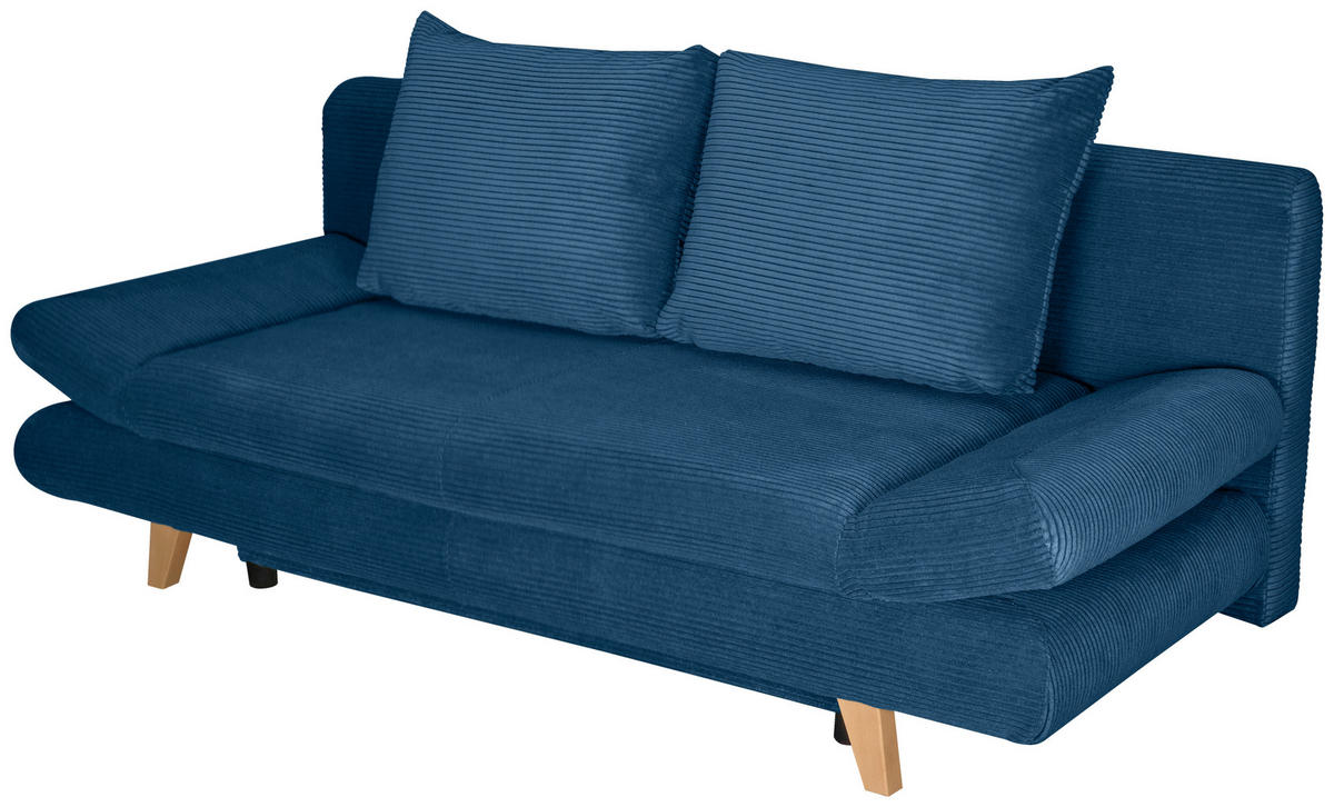 SCHLAFSOFA  mit Schlafen auf Sitzhöhe, haustierfreundlicher Bezug Cord Blau  - Blau/Buchefarben, KONVENTIONELL, Holz/Textil (200/75/85cm) - Carryhome