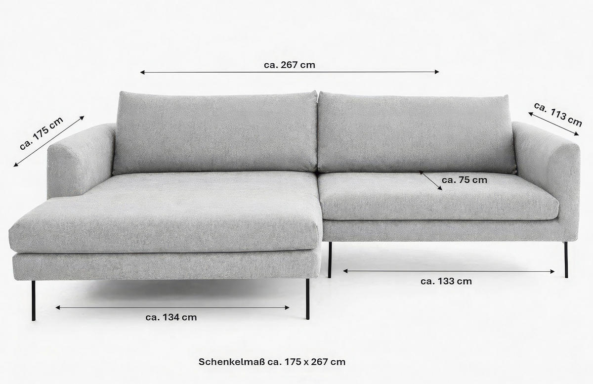 ECKSOFA Ottomane links  Dunkelgrün Flachgewebe  - Dunkelgrün/Schwarz, Design, Textil/Metall (175/267cm) - Musterring