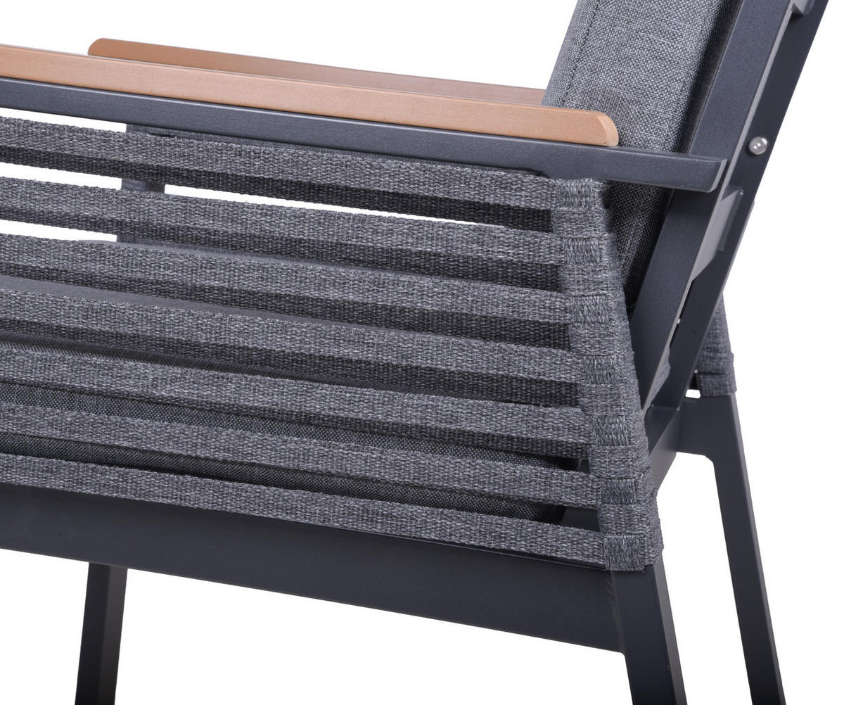 GARTENSTUHL-SET Metall, Kunststoff, Textil Naturfarben, Schwarz, Dunkelgrau  - Dunkelgrau/Schwarz, Basics, Kunststoff/Textil (56/86/53cm) - Gardenson