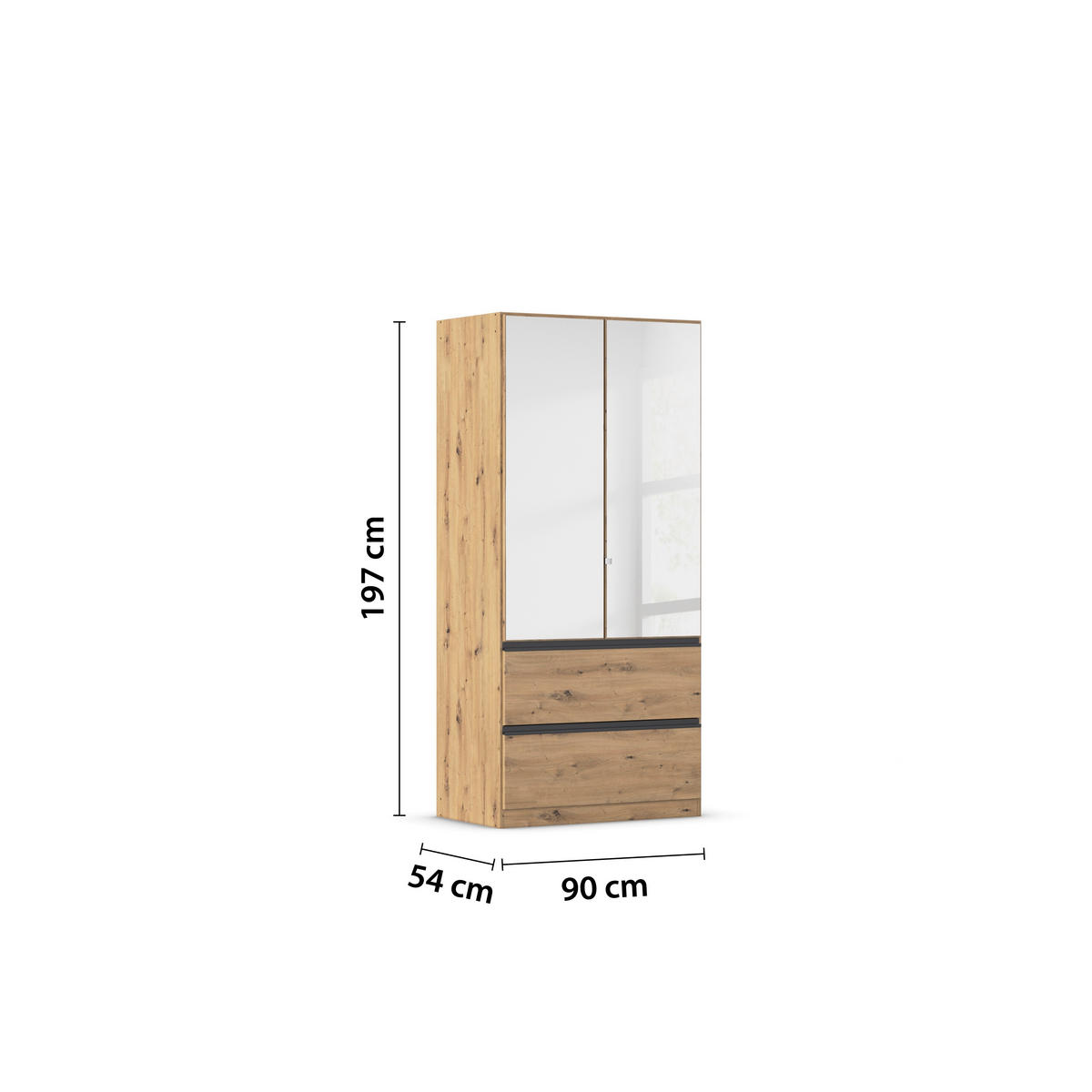 DREHTÜRENSCHRANK in Eiche Artisan  - Eiche Artisan/Grau, Modern, Holzwerkstoff (91/197/54cm) - Rauch Möbel