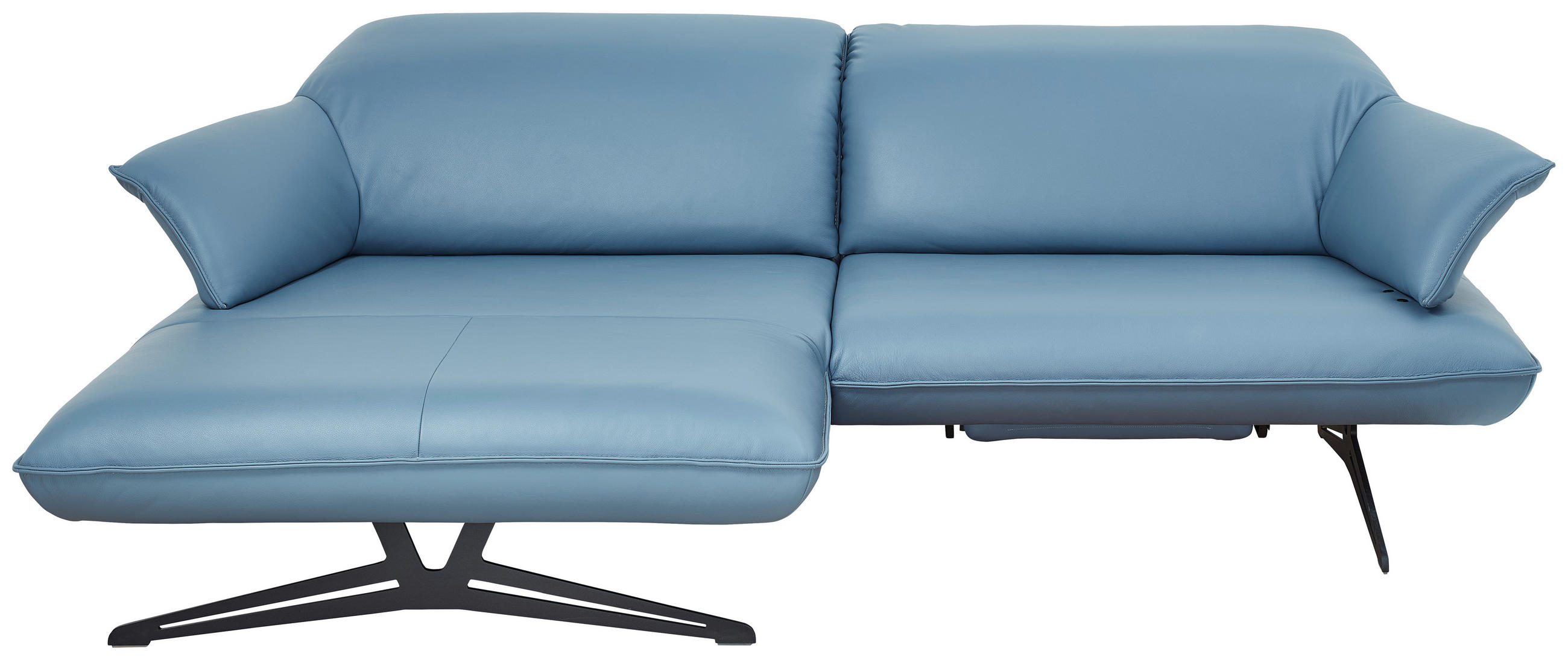 ECKSOFA in Echtleder Blau  169/252 cm  - Blau/Beige, Design, Leder/Metall (169/252cm) - Koinor