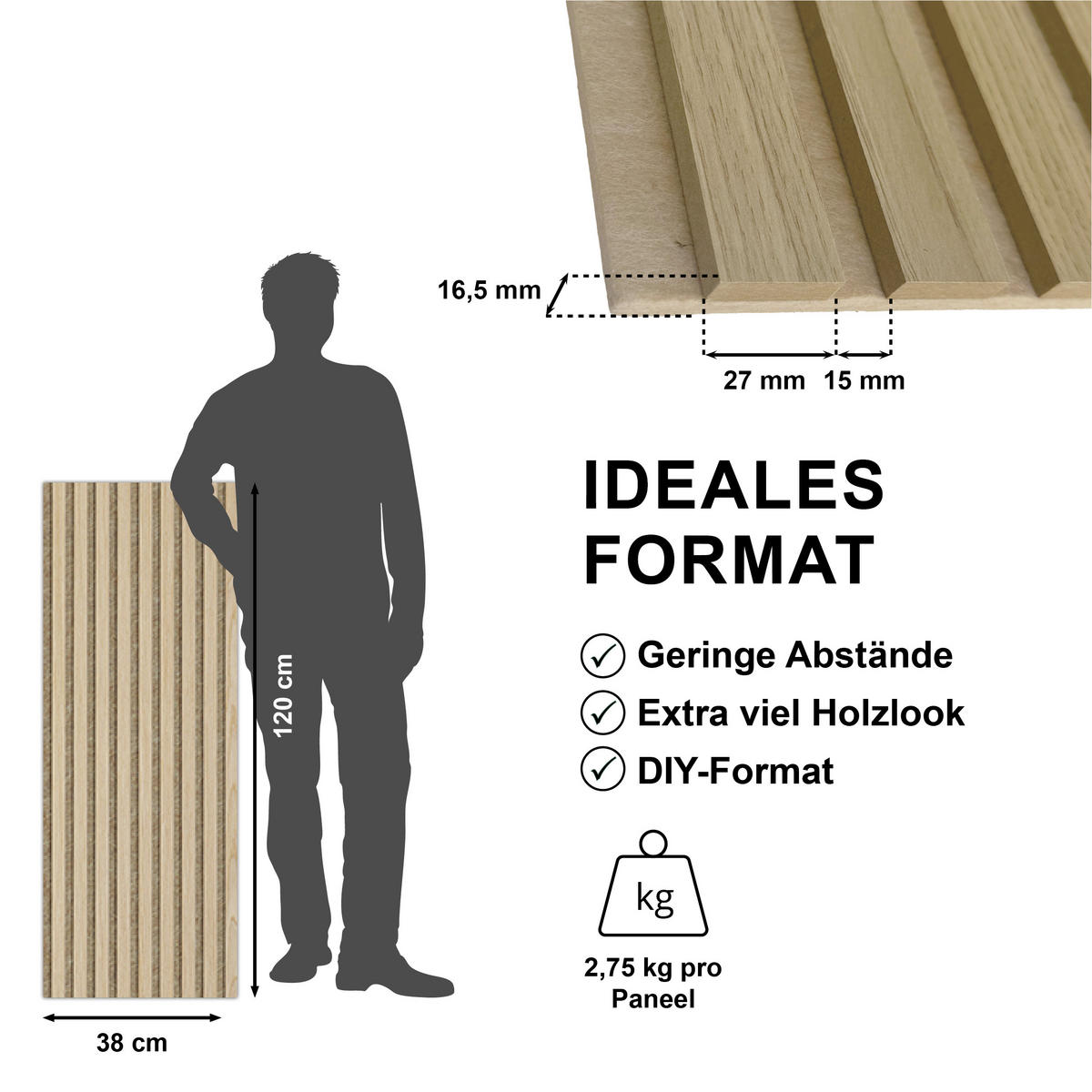 AKUSTIKPANEEL Economico Eichefarben {item.attr('912-5560),[ ]}120/38/1,65 cm  - Eichefarben, Basics, Holzwerkstoff/Kunststoff (120/38/1,65cm)
