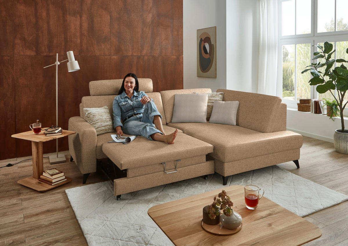 ECKSOFA  Chenille Altrosa  - Schwarz/Altrosa, Design, Textil/Metall (239/182cm) - Beldomo Comfort