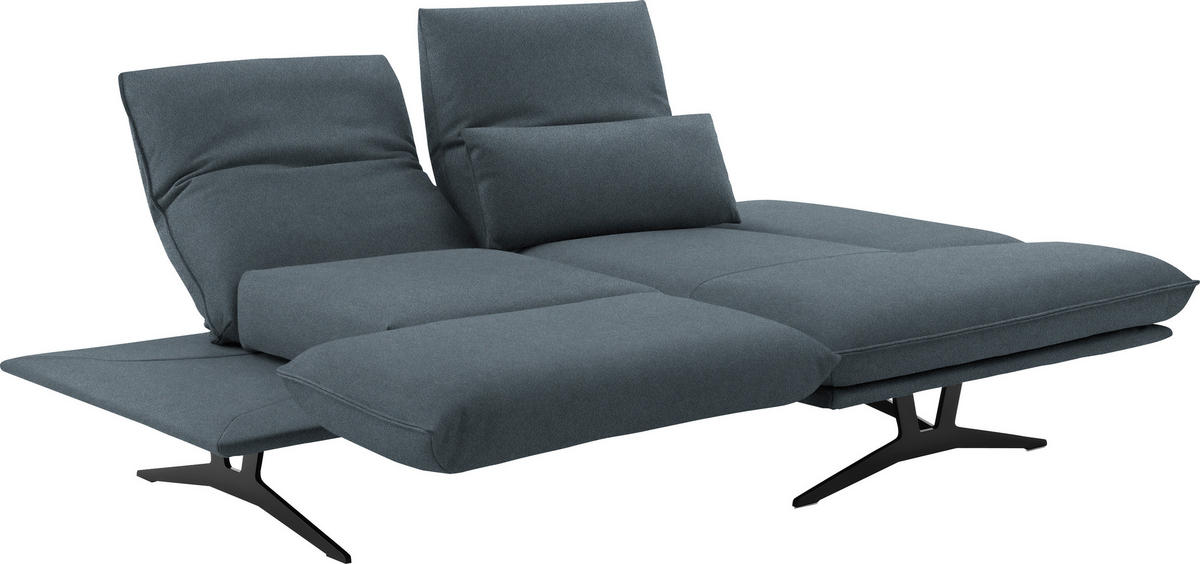 ECKSOFA in Echtleder Blau  - Blau/Schwarz, Design, Leder/Metall (210/130cm) - Dieter Knoll
