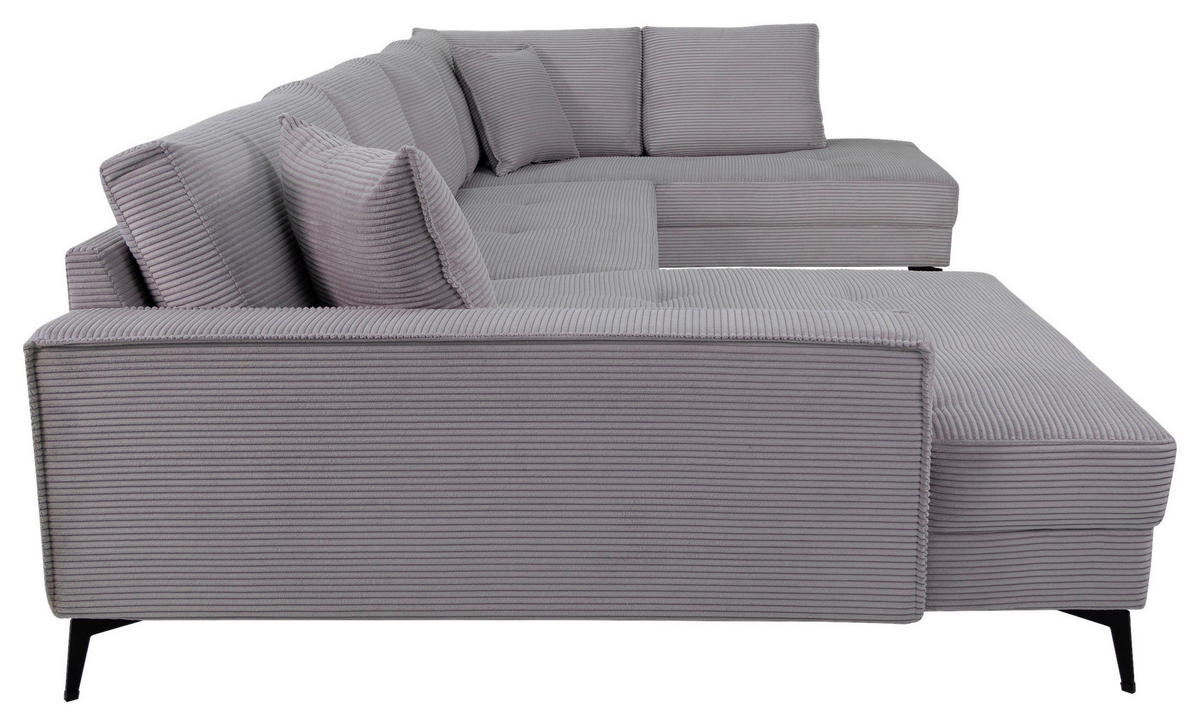 WOHNLANDSCHAFT ZERO Hellgrau Cord  - Hellgrau/Schwarz, Trend, Textil/Metall (173/362/195cm) - Livetastic