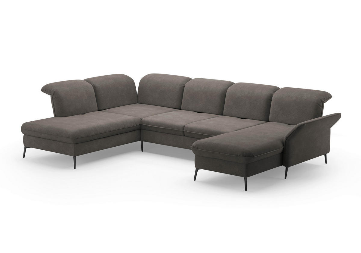 WOHNLANDSCHAFT in Flachgewebe Graphitfarben  - Schwarz/Graphitfarben, KONVENTIONELL, Textil/Metall (231/359/198cm) - Sit & More