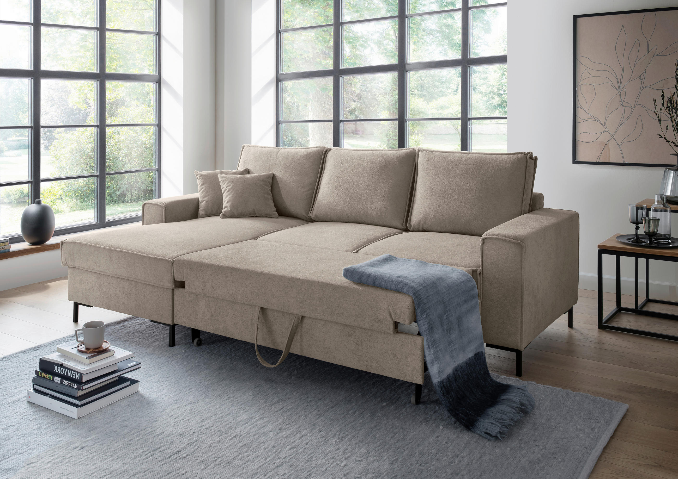 ECKSOFA in Mikrofaser Taupe  - Taupe/Schwarz, MODERN, Textil/Metall (150/240cm) - Livetastic