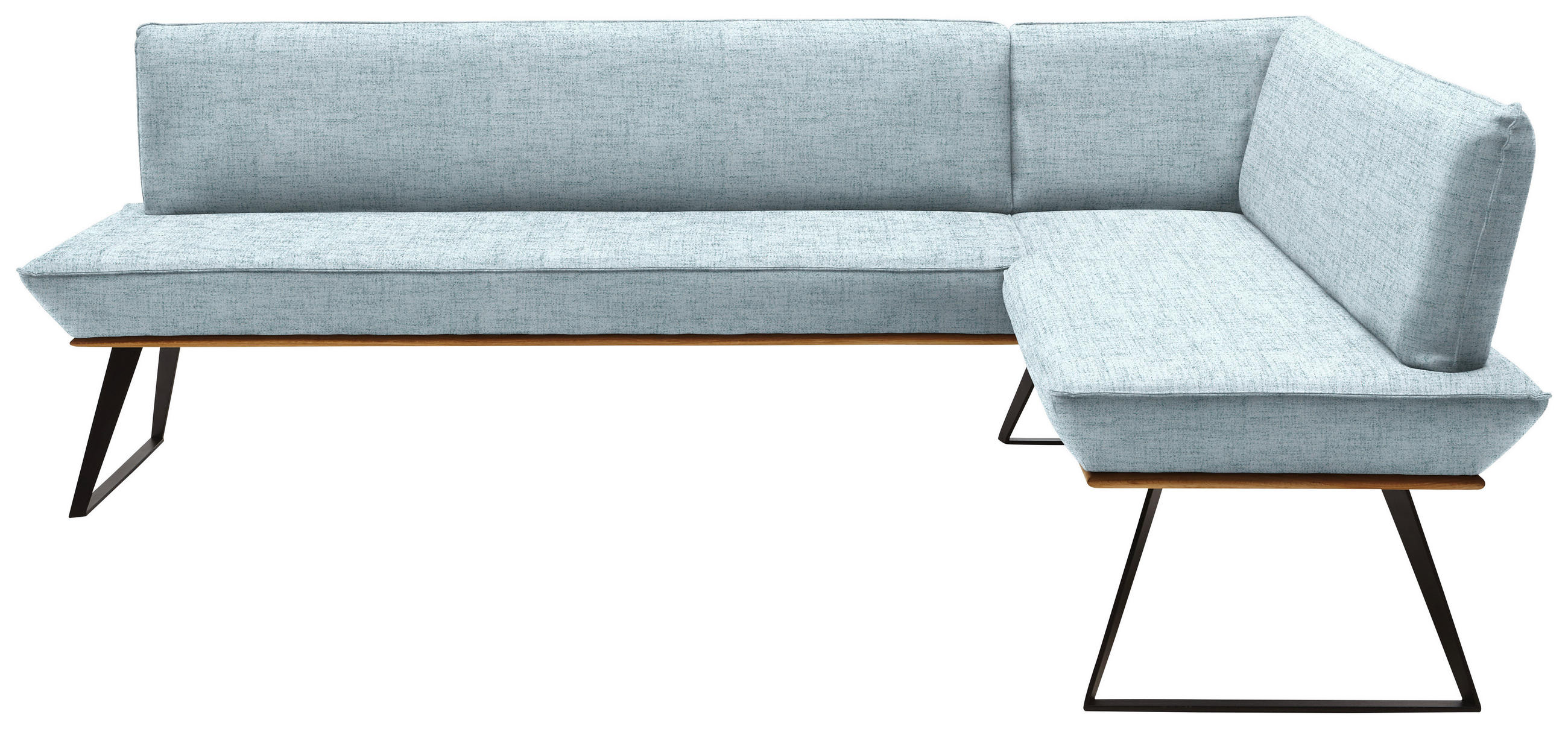 ECKBANK 243/163 cm Webstoff Schwarz, Eichefarben, Hellblau Eiche massiv Metall   - Eichefarben/Schwarz, Design, Holz/Textil (243/163cm) - Voleo