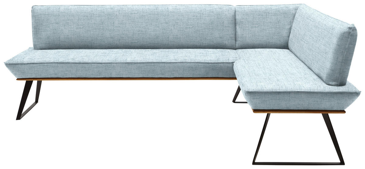 ECKBANK 223/163 cm Webstoff Schwarz, Eichefarben, Hellblau Eiche massiv Metall   - Eichefarben/Schwarz, Design, Holz/Textil (223/163cm) - Voleo