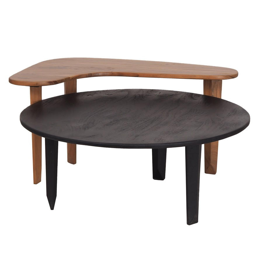 COUCHTISCH Akazie massiv 80/40/50 cm Naturfarben, Schwarz  - Schwarz/Naturfarben, KONVENTIONELL, Holz (80/40/50cm) - Livetastic