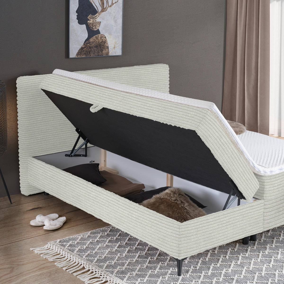 BOXBETT 180/200 cm  in Grauweiss  - Schwarz/Grauweiss, Design, Holz/Holzwerkstoff (180/200cm) - Xora
