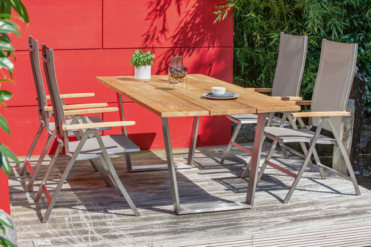 GARTENTISCH 200/95/76 cm Holz, Metall rechteckig  - Silberfarben/Teakfarben, Design, Holz/Metall (200/95/76cm)