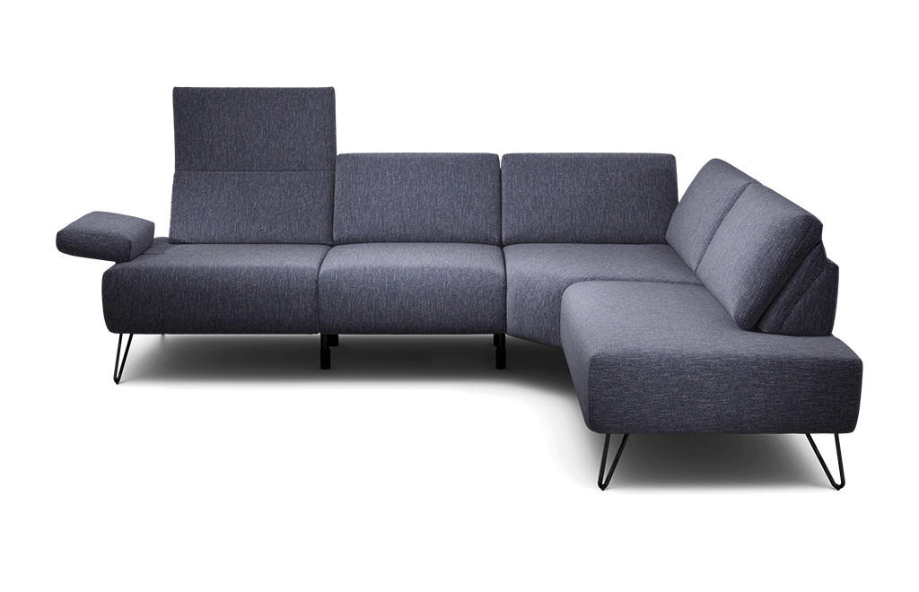 ECKSOFA in Chenille Blau  248-263/193 cm  - Blau/Schwarz, Design, Textil/Metall (248-263/193cm) - SENSOO